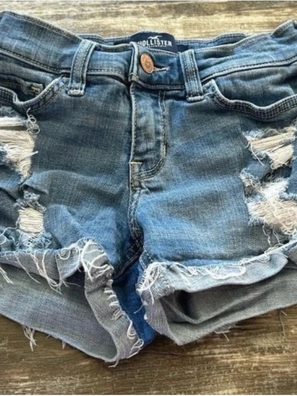 Hollister Women's Distressed Denim Shorts - Light Blue